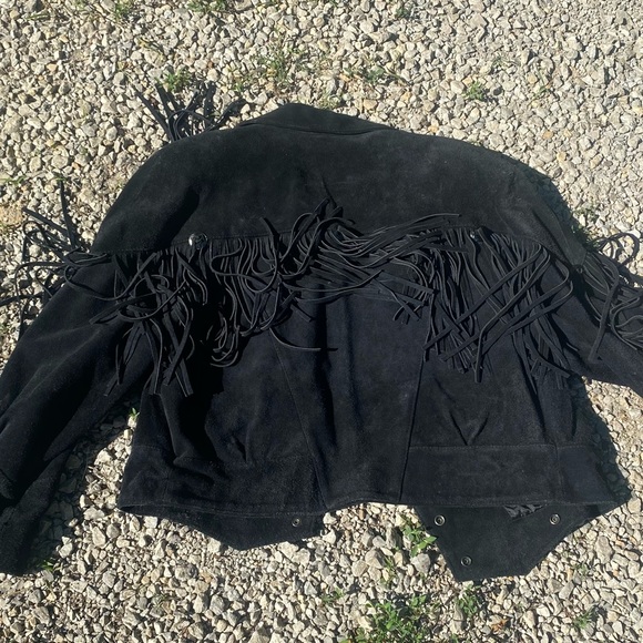Vintage 80's/90's Women's Ivy Club Classics Genuine Black Suede Fringed Jacket - Picture 3 of 6